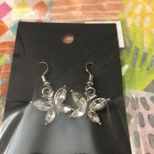 Petite Rhinestone Butterfly Earrings Silver Hook Petite Dangle Hook Gift NEW